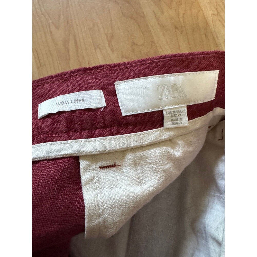 NEW Zara 100% Linen Trousers in Red Size 29 x 29" Casual Preppy Summer - Picture 5 of 8